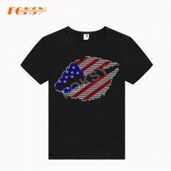 American Flag Lips Sparlk Rhinestone Motif Iron on Transfer for T Shirts