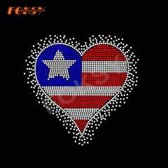 4th of July Flag Heart Rhinestone Iron on Transfer for American Independence Day