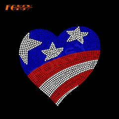 American Flag in The Heart Rhinestone Transfer for Girls 4th of July Dresses