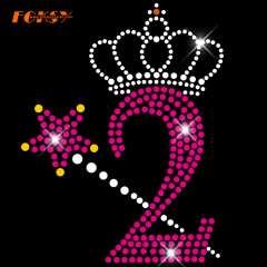 Magic Wand And Crown 2 Birthday Number Hot Fix Rhinestone Transfer for DIY