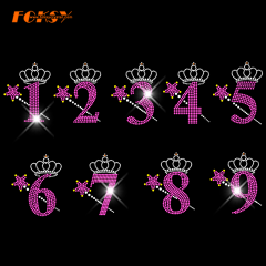 Magic Wand And Crown Birthday Number Hot Fix Rhinestone Transfer for DIY