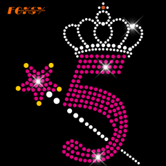 Magic Wand And Crown 5 Birthday Number Hot Fix Rhinestone Transfer for DIY
