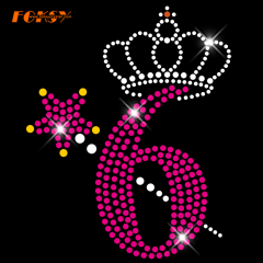 Magic Wand And Crown 6 Birthday Number Hot Fix Rhinestone Transfer for DIY