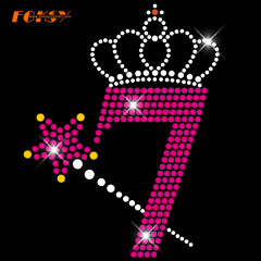 Magic Wand And Crown 7 Birthday Number Hot Fix Rhinestone Transfer for DIY