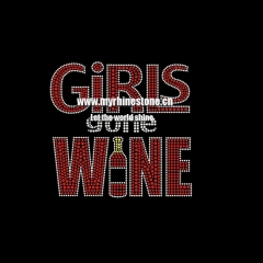 Girls Wine Iron On Rhinestone Design