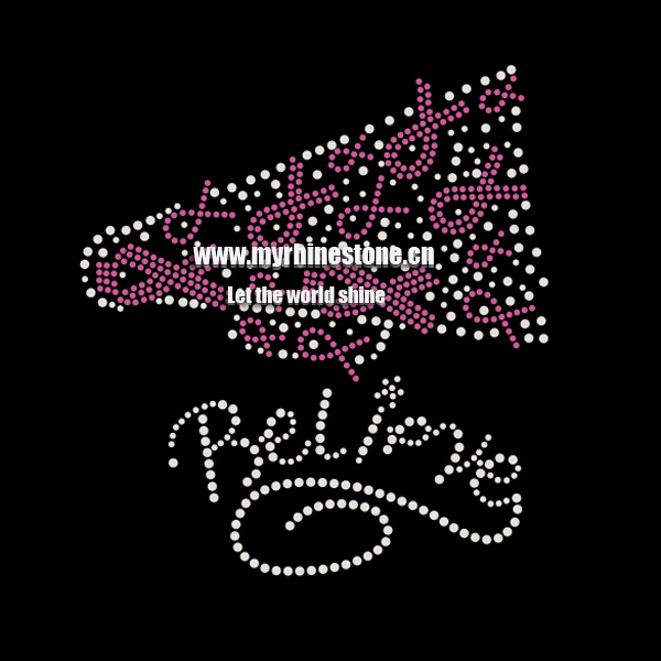 Believe Pink Ribbon Heat Rhinestone Transfer,Culture